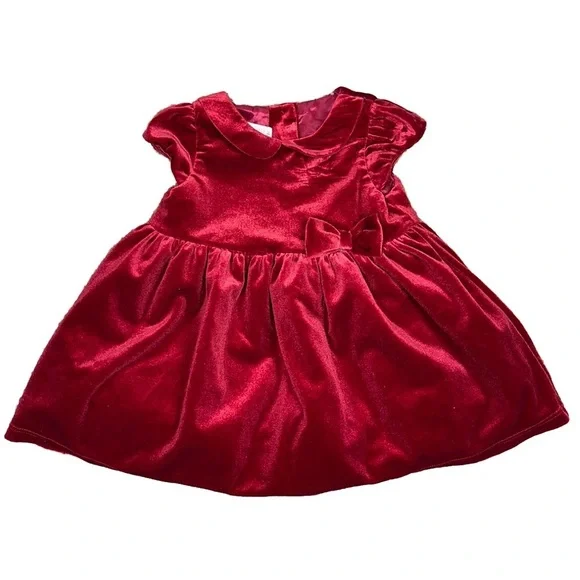 H&M Baby Girl Red Velvet Bow Holiday Christmas Dress 4-6 Months - Picture 1 of 4